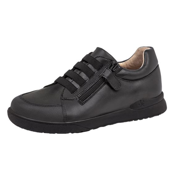 Full size image of Boys Elastic Laces with Side Zip Leather Shoe (in color BLACK)