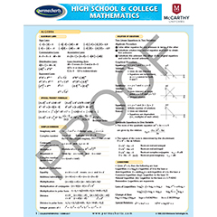 SCHOOL SUPPLIES - High School & College Mathematics - Math Quick Reference Guide