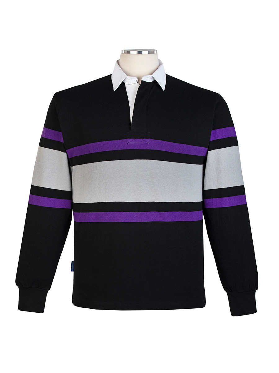 Full size image of Long Sleeve Black/Purple/Grey Rugby - Unisex (in color BLACK)