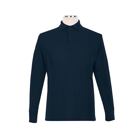 Full size image of Long Sleeve Cotton Golf Shirt - Unisex (in color NAVY)